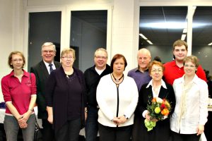 (v.l.) Ulla Arndt, Wolfgang Meister, Brigitte Meister, Ralf Kirchmayer, Gundula Koch, Bernhard Gemlau, Eva Gemlau, Maximilian Nerzak, Petra Wiskow Ehrung der Meister